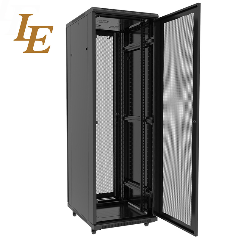 19-Inch 42U 600x600mm High Ventilation Data Center Server Racks Dual Open Slided Doors with Handle Locks RAL9004 Black IT Infrastructure Cabinets