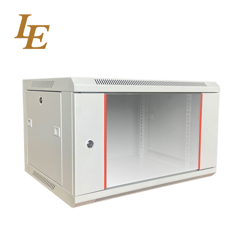 19 Inch RAL7035 600mm Wide 450mm Deep Wall Mounted Cabinet Tempered Glass Front Door with Decorative Strips Brush Cable Entry Available