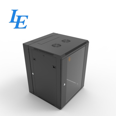 6U 9U 12U 15U 18U RAL9004 Μαύρο Swing Out Διπλό τμήμα Τείχος Mount Υπηρεσιακό ντουλάπι Rack Κλειδί 600 mm γυάλινη πόρτα